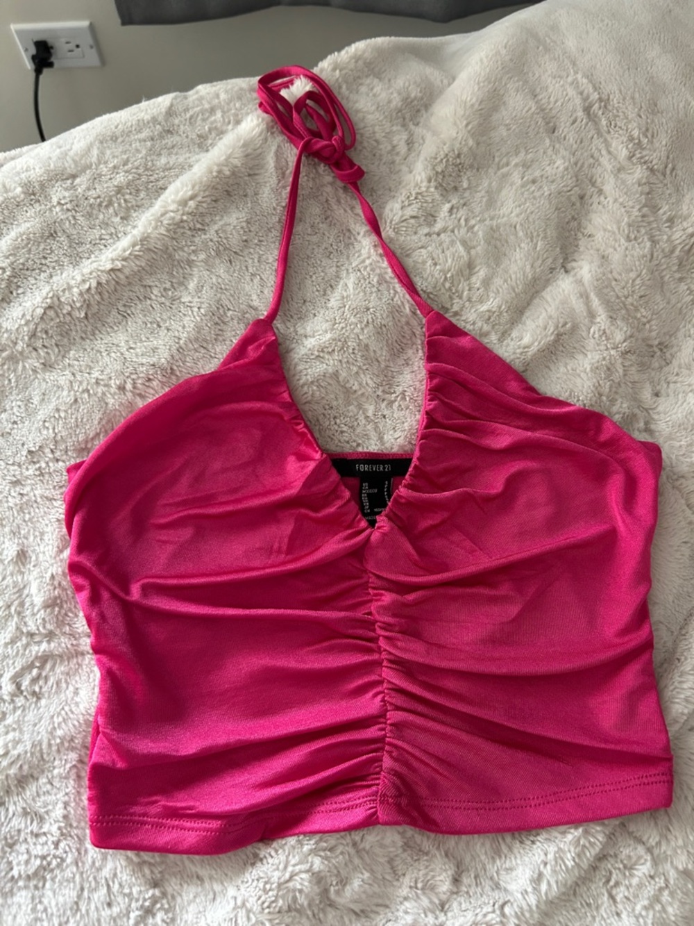 Forever 21 Hot Pink Ruched Halter Crop Top